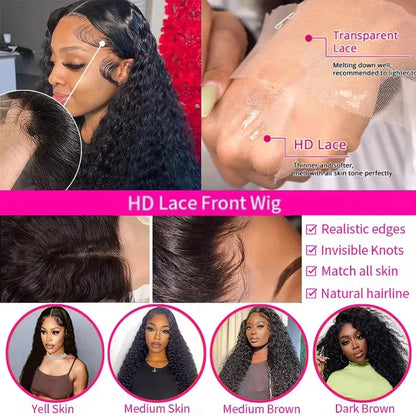 Deep Wave 13X6 Hd Lace Frontal Wig Brazilian 30 34 Inch Lace Front Human Hair Wigs Preplucked Curly 5X5 Closure Human Hair Wigs