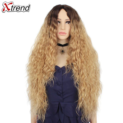 Synthetic Wig 30 Inch Blonde Red Black Ombre Afro Wigs for Women Long Curly Blond Brown Hair Female Peruca Sale