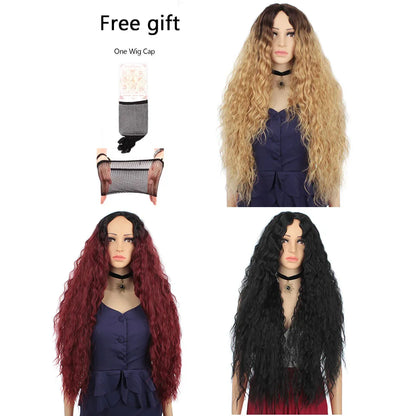 Synthetic Wig 30 Inch Blonde Red Black Ombre Afro Wigs for Women Long Curly Blond Brown Hair Female Peruca Sale